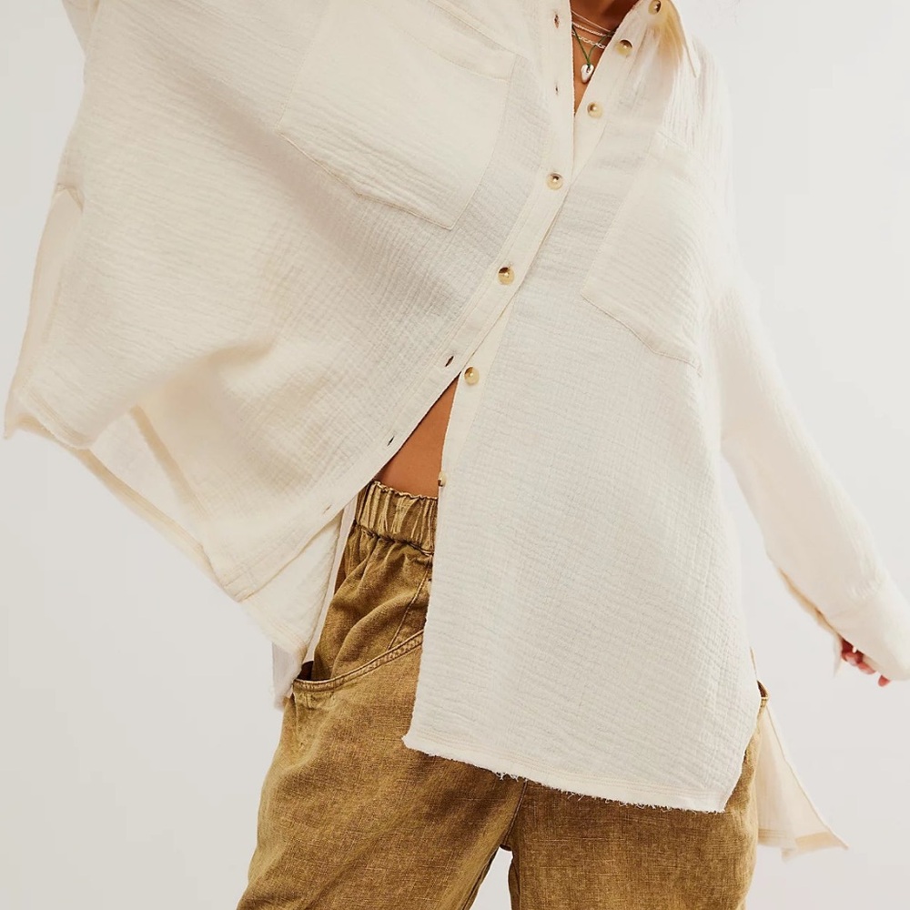 Free People Cream Button Down Shirt